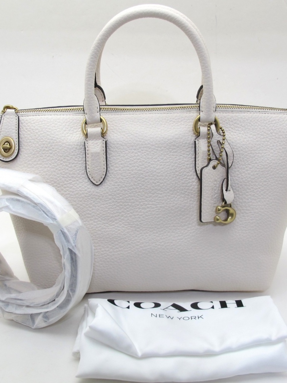 COACH Cara Soft Pebble Leather Crossbody Satchel Chalk NEW - Picture 9 of 12